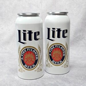 Miller Lite Beer Aluminum Cups Glasses Can Set of 2 Tumblers‎